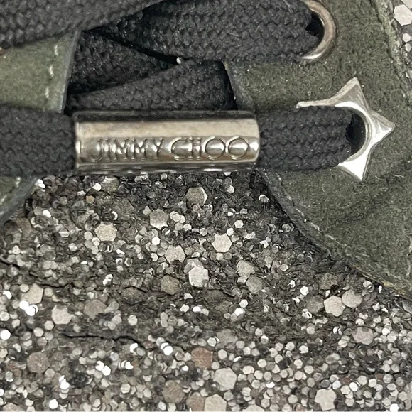 Jimmy Choo Women’s Size 41 Gray Suede & Black Glitter High-Top Sneakers - Picture 4 of 13